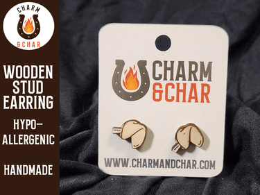 Fortune Cookie Wood Stud Earrings - Food Fashion Earring